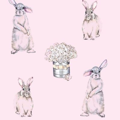 Принт зайчики розовый фон