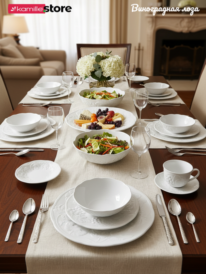 Чайный набор 350 мл. 12 предметов, фарфор, "Виноградная лоза"