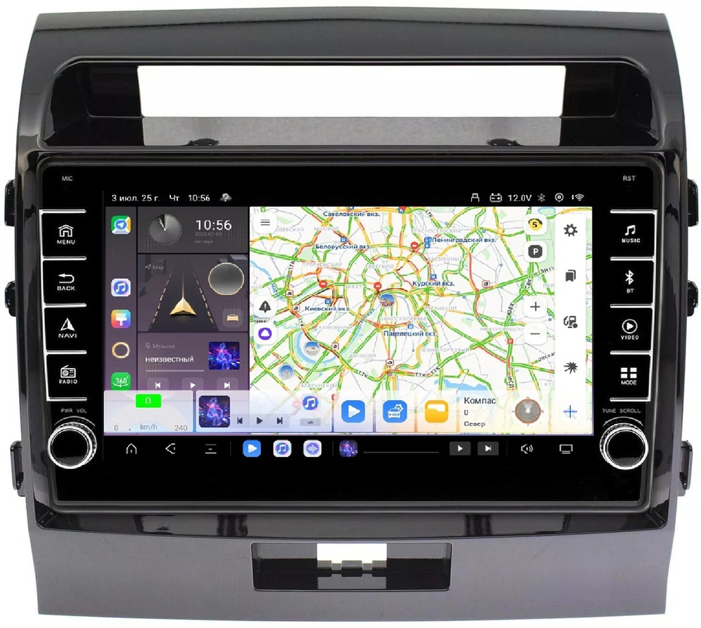 Магнитола для Toyota Land Cruiser 200 2007-2015 (экран климата внизу) - Carmedia OL-1620-1 (кнопки и крутилки) Android 13, TS20, 6+128Гб, CarPlay, 4G SIM-слот