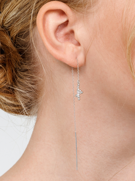 Серьги-продёвки из серебра со вставками из бесцветных фианитов