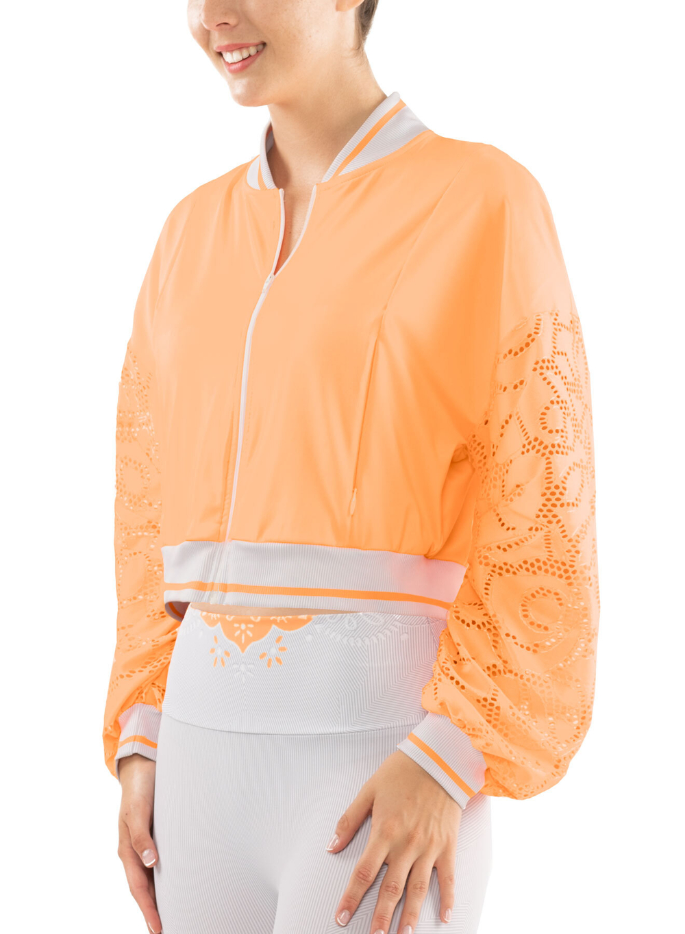 Женская теннисная куртка Lucky in Love Eyelet Go Lace Cropped Bomber Jacket Women - orange frost/white