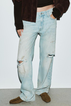 ZARA УКОРОЧЕННЫЕ ПРЯМЫЕ ДЖИНСЫ TRF СО СРЕДНЕЙ ПОСАДКОЙ, ГОЛУБОЙ