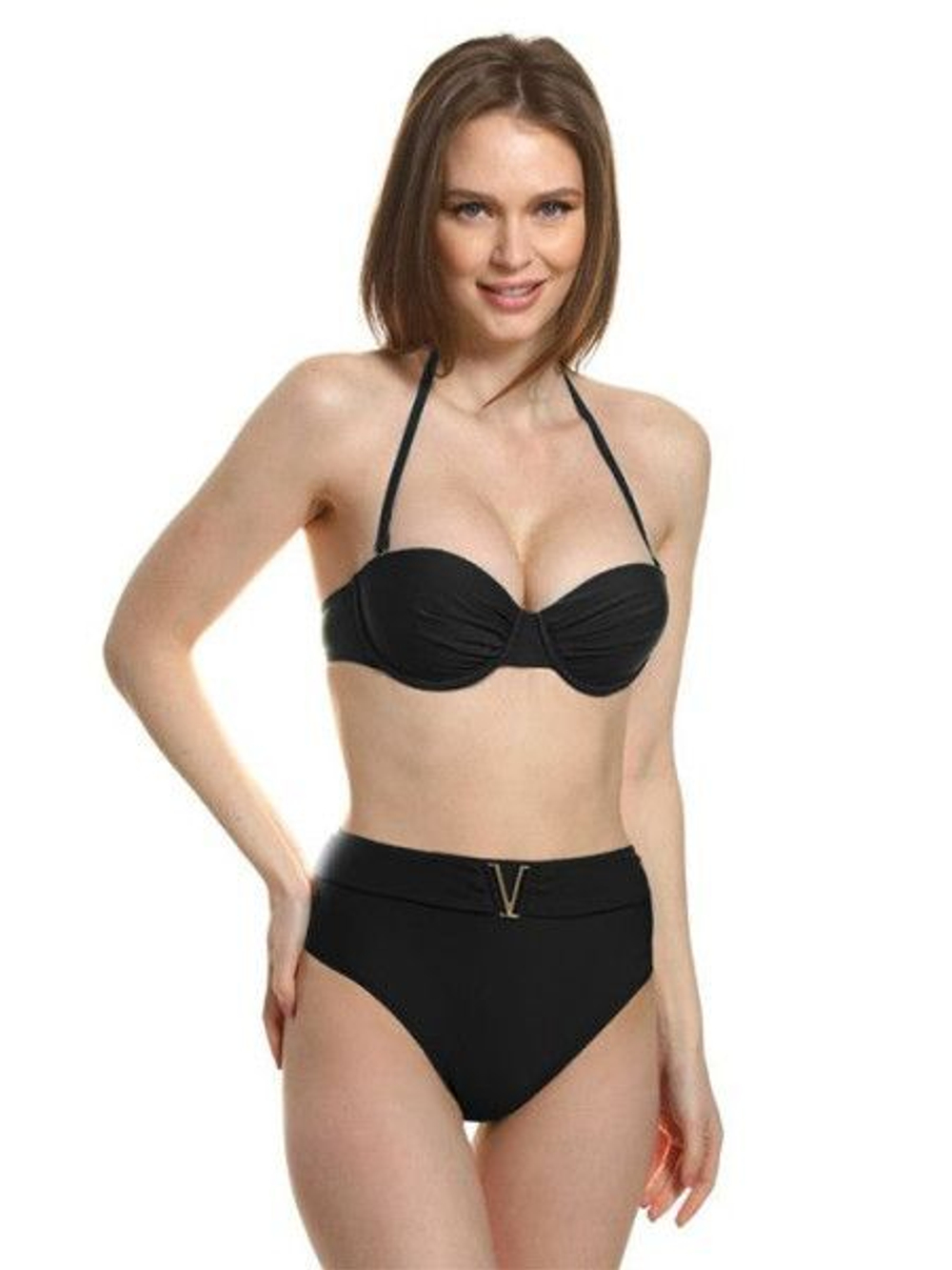 Раздельный купальник Valery: лиф-фашия и высокие плавки (Размер: C/XL) (Цвет: черный)