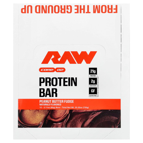 Raw Nutrition, протеиновый батончик, помадка с арахисовой пастой, 12 батончиков по 60 г (2,11 унции)