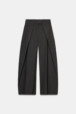 ZARA БРЮКИ WIDE LEG С ЗАЩИПАМИ — ZW COLLECTION, СЕРЫЙ