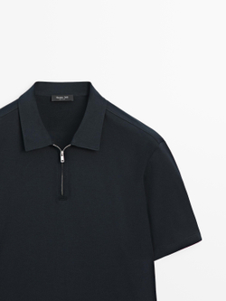 Massimo Dutti Поло с короткими рукавами и молнией, темно-синий