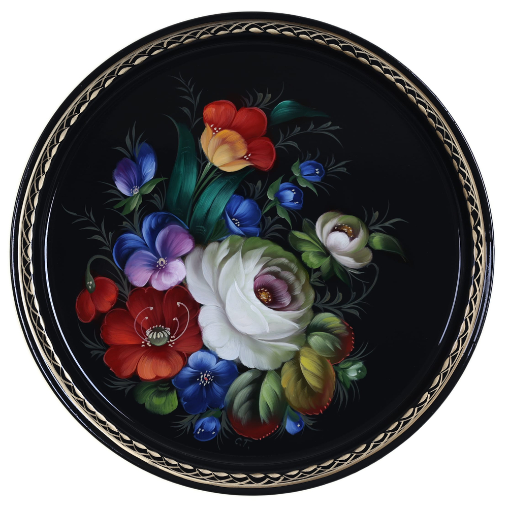 Жостовский поднос декоративный, размер 30 см (A9), металлический