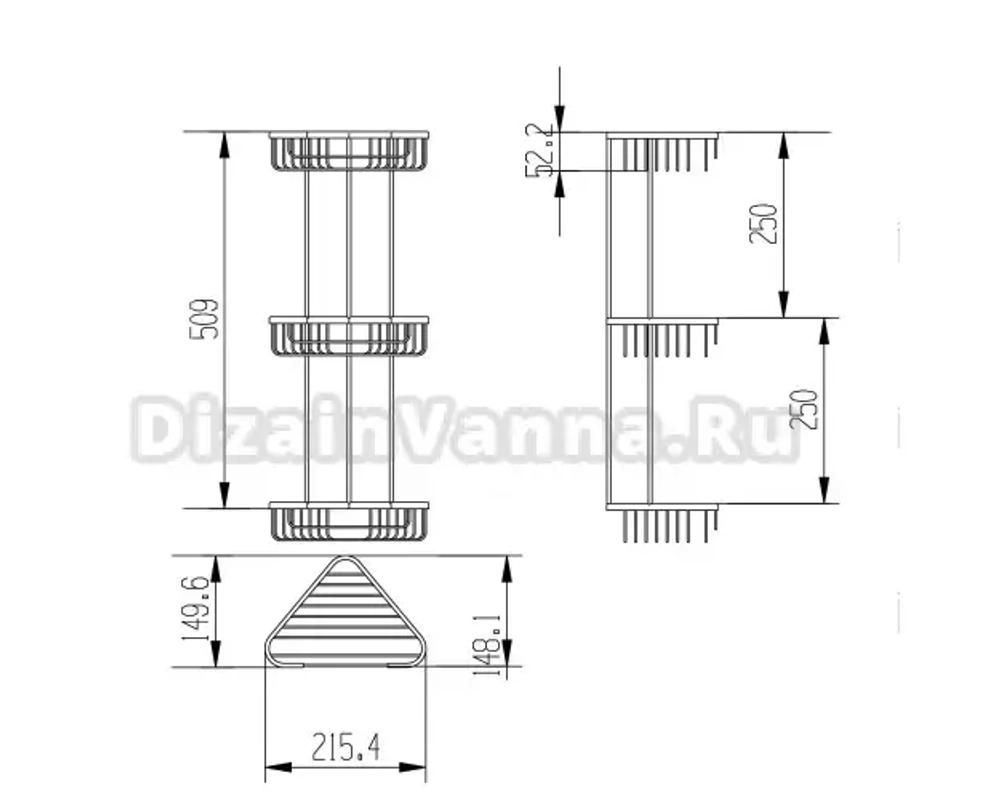Полка трехъярусная Raiber R3513-ЗA, угловая