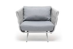 "Монако" кресло плетеное из роупа, каркас алюминий светло-серый (RAL7035) шагрень, роуп светло-серый 40 мм, ткань светло-серая