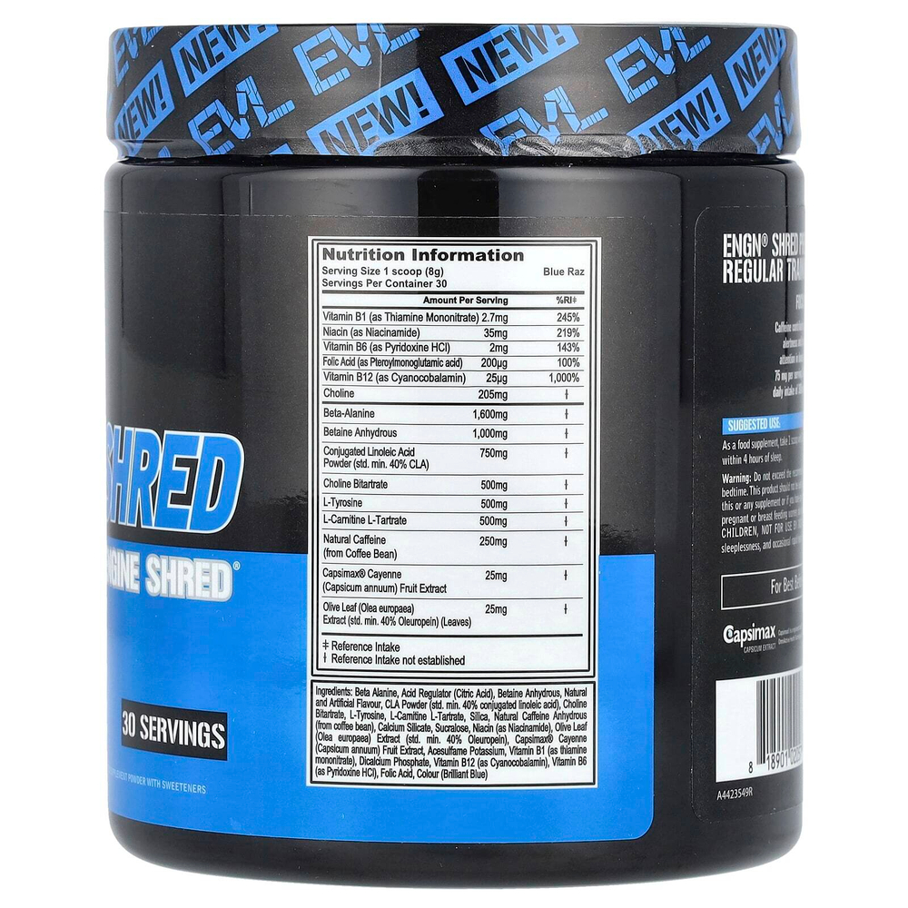 EVLution Nutrition, ENGN® Shred, предтренировочный комплекс Engine Shred®, Blue Raz, 240 г (8,5 унции)