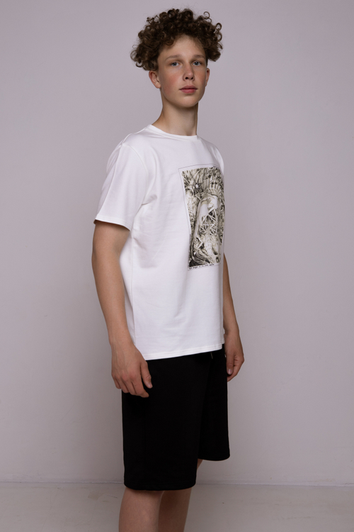 Футболка цвета экрю классическая с принтом "The Principles of human temptation"