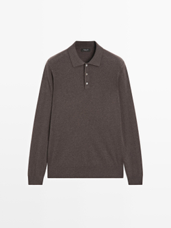 Massimo Dutti Свитер из смесовой шерсти с воротником поло, коричневый