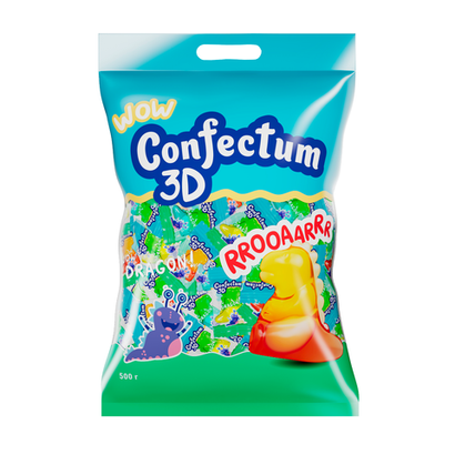 Жевательные мармеладные конфеты с начинкой "Confectum funny 3D" микс в форме динозавров, 500гр х 6шт