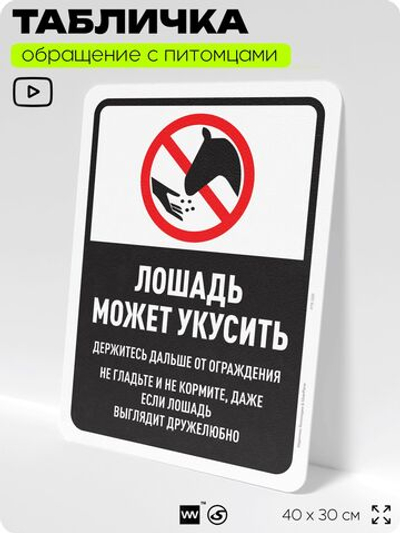 Табличка "Лошадь может укусить" на дверь и забор, для конюшни, фермы, деревни, 40х30 см, Silver Plane x Айдентика Технолоджи