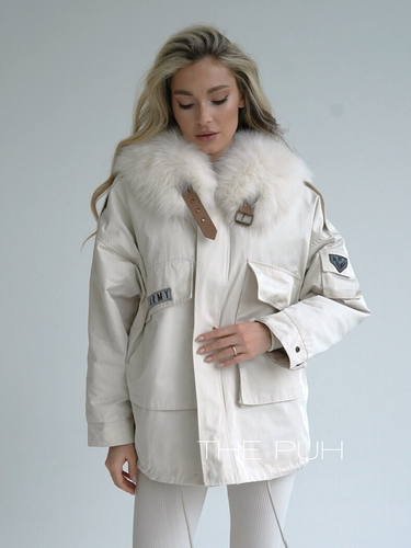 Хлопковая парка ARMY бежевого цвета с мехом белого песца