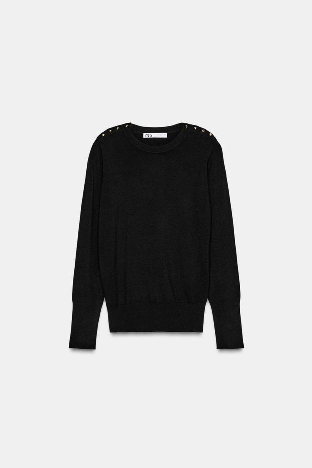 ZARA ВЯЗАНЫЙ СВИТЕР С ПУГОВИЦАМИ, ЧЕРНЫЙ