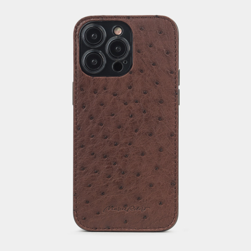 Чехол для iPhone 15 Pro Max из кожи страуса, бордового цвета