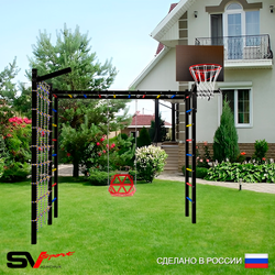 Уличная шведская стенка Sv Sport рукоход с комплектом турник прямой У5375К (Турник/Со спинкой/Щит баскет/Кронш бокс/Сетка)