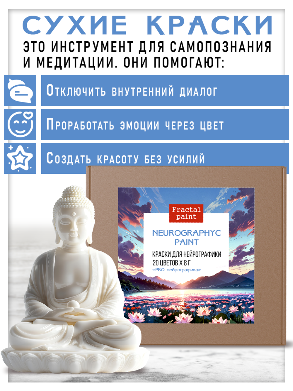 Набор красок для нейрографики и медитаций "PRO нейрографика" 20 цветов+ черный линер