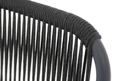 "Ането" стул плетеный из роупа, каркас алюминий темно-серый (RAL7024) муар, роуп темно-серый круглый, ткань темно-серая 027