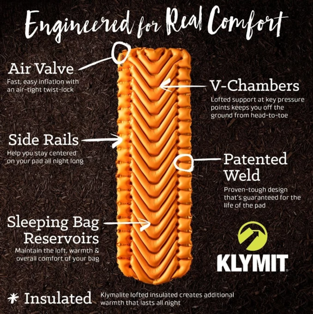 Коврик надувной KLYMIT  Insulated Static V Lite, оранжевый