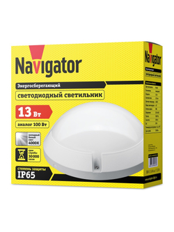 Светильник светодиодный 94 839 NBL-PR1-13-4K-WH-IP65-LED 13Вт 4000К IP65 1150лм ЖКХ поликарбонат круг бел. (аналог НПП) Navigator 94839