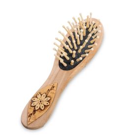 Народные промыслы BST-328/5 Массажная расческа деревянная «Цветы» (береста)