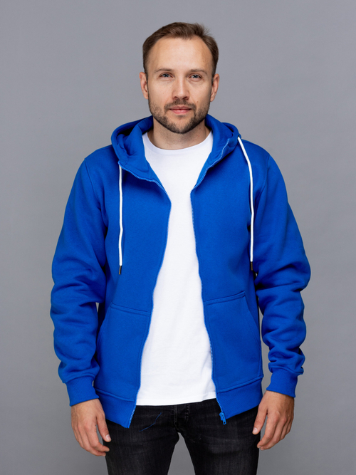 Худи на молнии ПРЕМИУМ синяя с начесом/без начеса