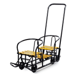 Санки "Погодки УНИВЕРСАЛ" с механизм. выдв. колес. шасси,черная рама, желтые (ПУСО0-1)