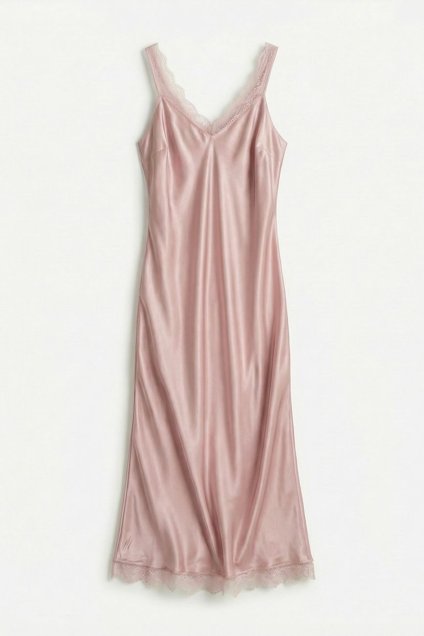 Платье-комбинация с кружевом, пудра