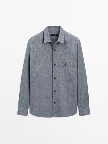 Massimo Dutti Меланжевая куртка-рубашка с карманом, линялый синий