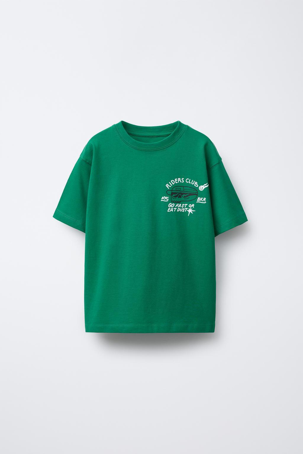 ZARA ФУТБОЛКА ИЗ ТКАНИ С ПРИНТОМ, ЗЕЛЕНЫЙ