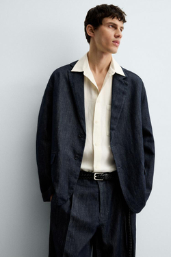 ZARA ДЖИНСОВЫЙ БЛЕЙЗЕР СВОБОДНОГО КРОЯ, ИНДИГО