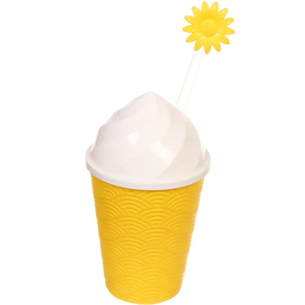 Стакан пластиковый 500мл «Волна» с трубочкой и крышкой, цвета микс