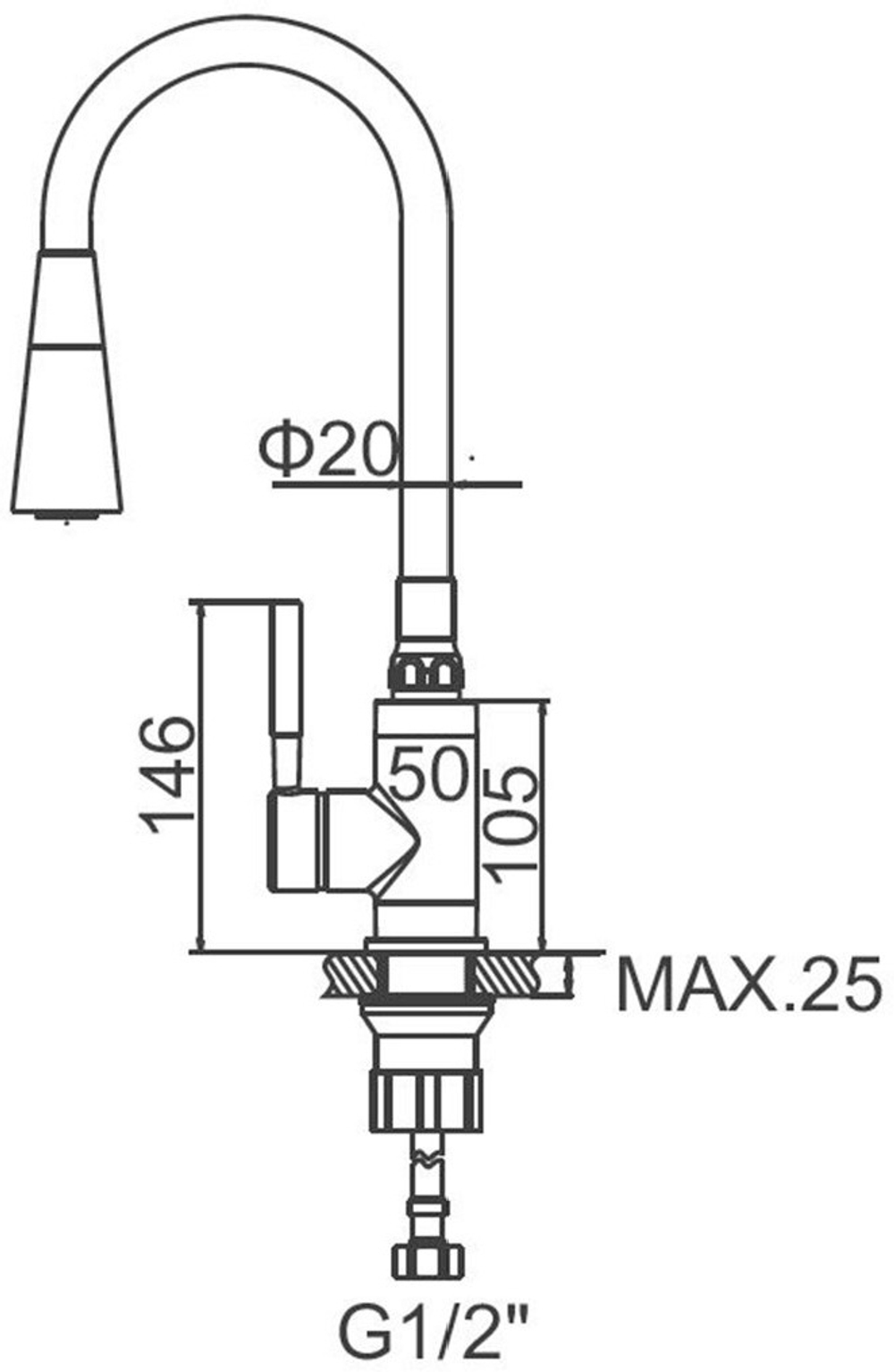 СМЕСИТЕЛЬ ДЛЯ КУХНИ С ГИБКИМ СИЛИКОНОВЫМ ИЗЛИВОМ CASELA 54199-9 ЛАТУНЬ, СЕРЫЙ