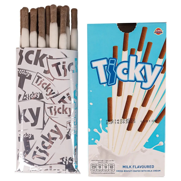 Печенье Unifirms Ticky Milk Flavoured Cocoa Biscuit Coated With Milk Cream бисквитные молочные палочки покрытые молочным кремом 40 г