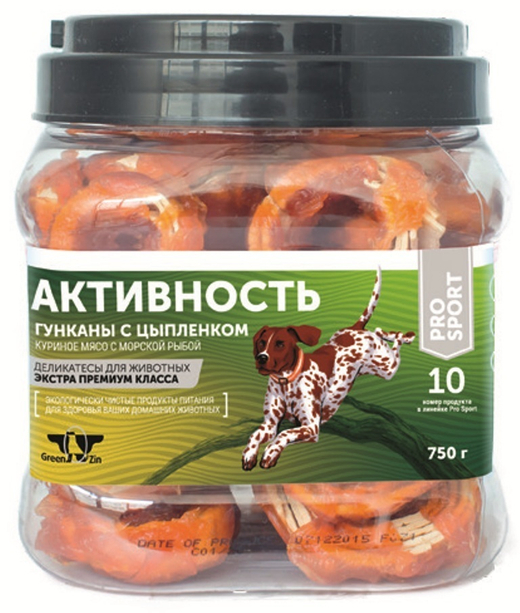 Лакомство для собак "Грин Кьюзин" GREEN QZIN АКТИВНОСТЬ -гунканы с цыпленком (Куриное мясо с морской рыбой)