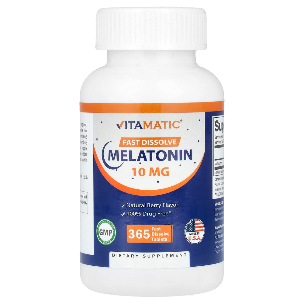 Vitamatic, Мелатонин, ягоды, 10 мг, 365 быстрорастворимых таблеток