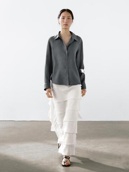 Massimo Dutti Рубашка из 100% льна, темно-зеленый