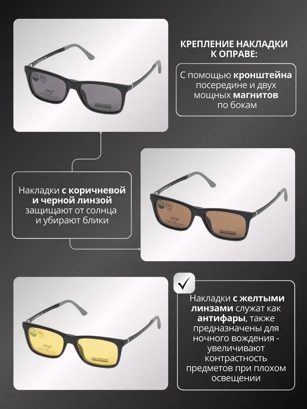 Оправа для очков с магнитными накладками 4в1