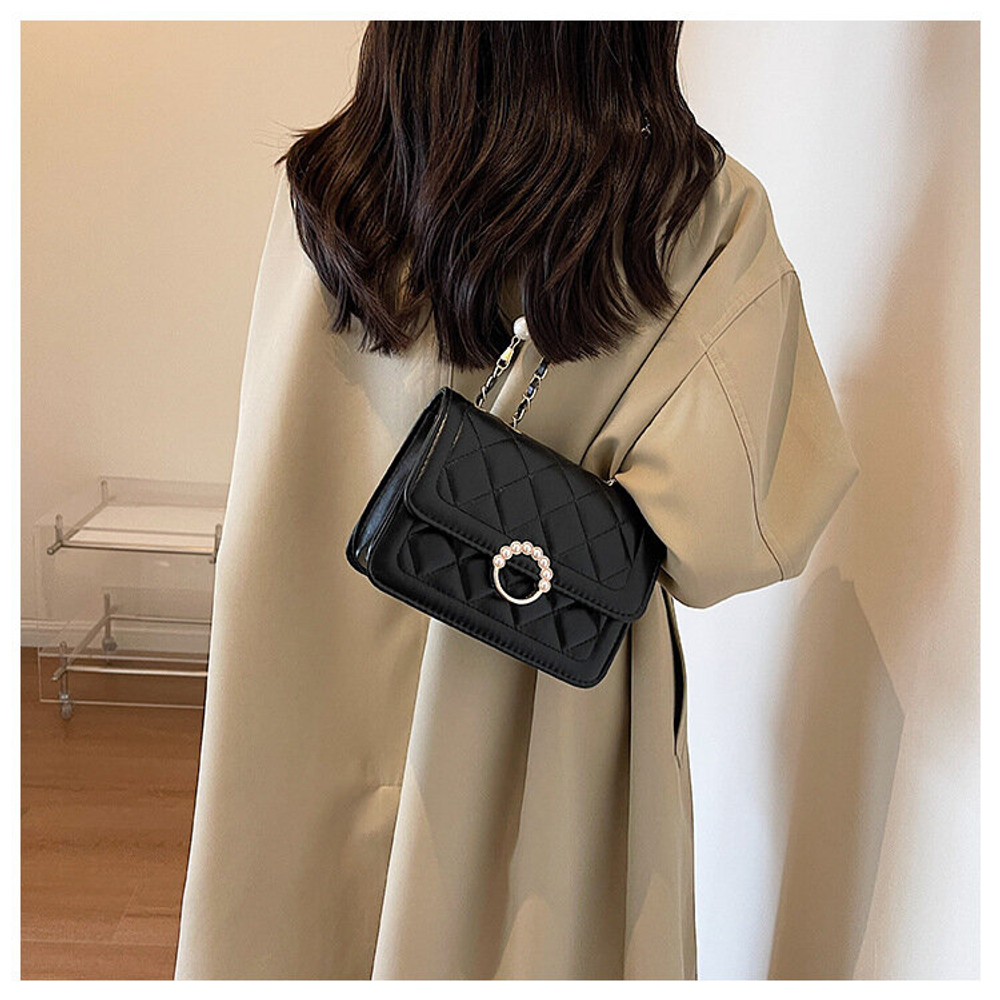 Сумка женская летняя стеганая с жемчугом, черный