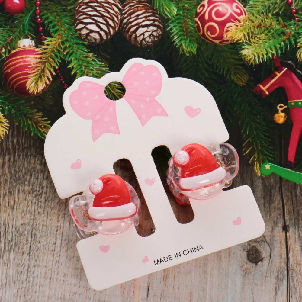 Заколки - крабы для волос 2шт на блистере «Новогодние друзья - Шапка Деда Мороза», 2см (в пакете с подвесом)