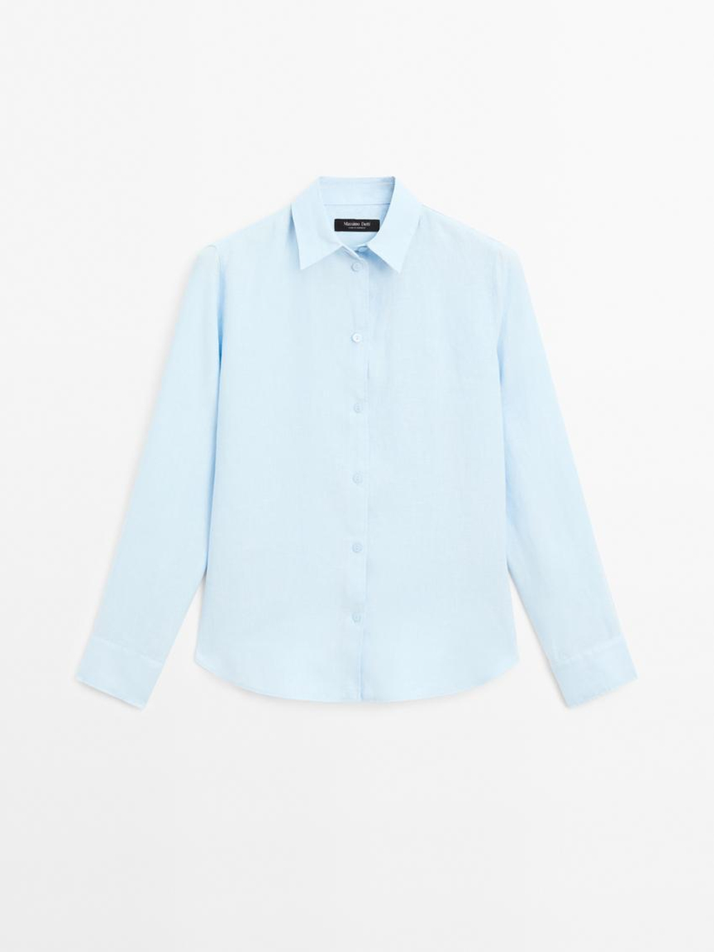 Massimo Dutti Рубашка из струящегося 100% льна, небесно-голубой