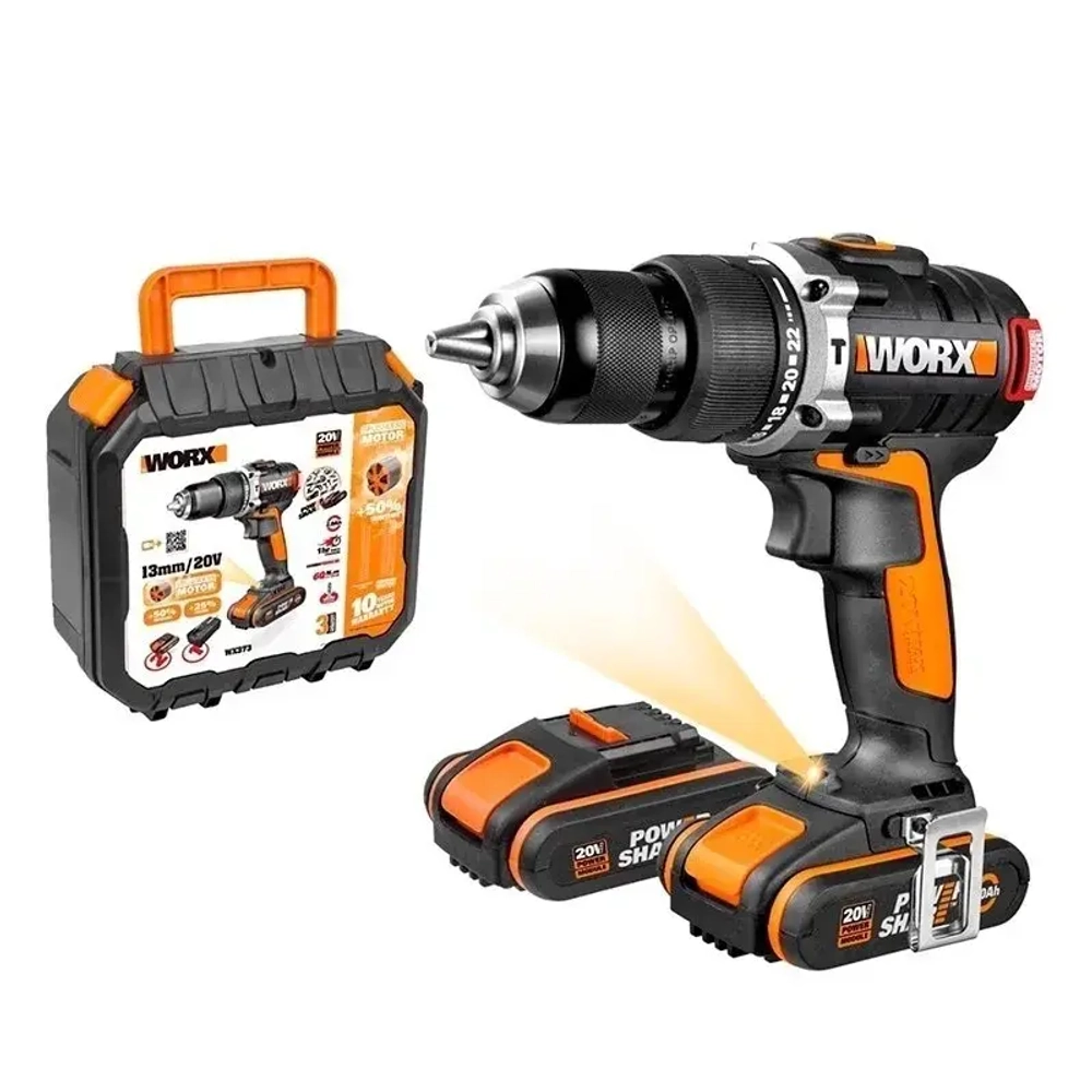WORX WX373 аккумуляторная дрель-шуруповерт (2 x 2 Ач, ЗУ)