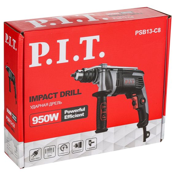 Дрель PIT ударная PSB13-C8 (950Вт, мет. корпус редуктора, 0-3000 об/мин, ключевой патрон 13мм) купить в Москве и Московской области по низкой цене с доставкой по России — (1) Дрель PIT ударная PSB13-C8 (950Вт, мет. корпус редуктора, 0-3000 об/мин, ключевой патрон 13мм) — (1)