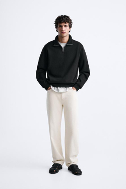 ZARA ТОЛСТОВКА С КОРОТКОЙ ЗАСТЕЖКОЙ-МОЛНИЕЙ, ЧЕРНЫЙ