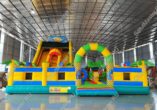 Надувной батут "Мульти-сафари крокодил" 11*10*7 м, с окнами по бокам