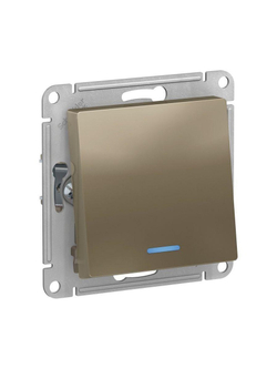 Переключатель проходной 1-кл. СП AtlasDesign 10А IP20 (сх. 6а) 10AX с подсветкой механизм шампань SE ATN000563