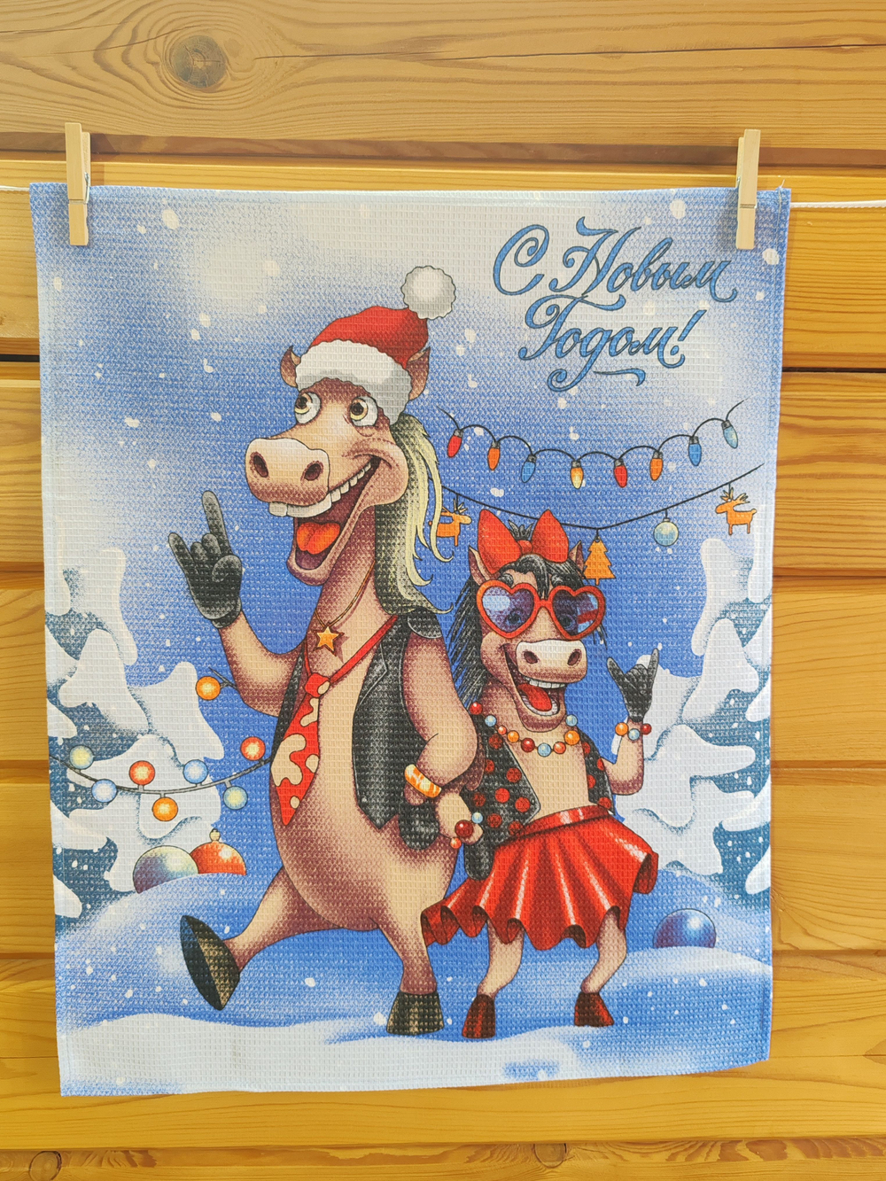 Полотенце кухонное, 3 шт, 45х60см, вафельное, новогодние подарки