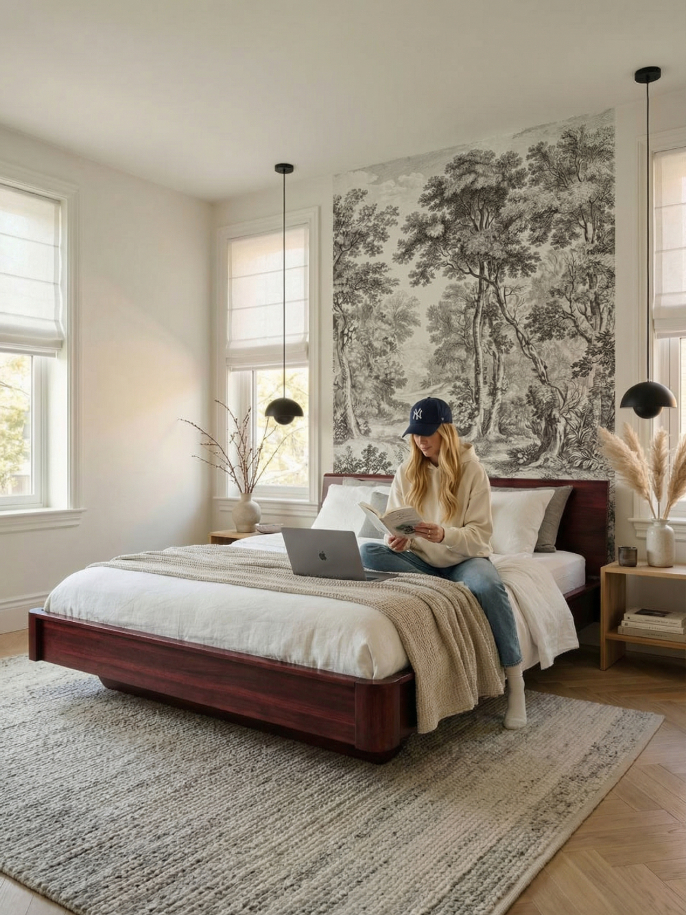 Кровать 180х200, Калантея, двуспальная, деревянная, парящая, массив березы, Dipriz